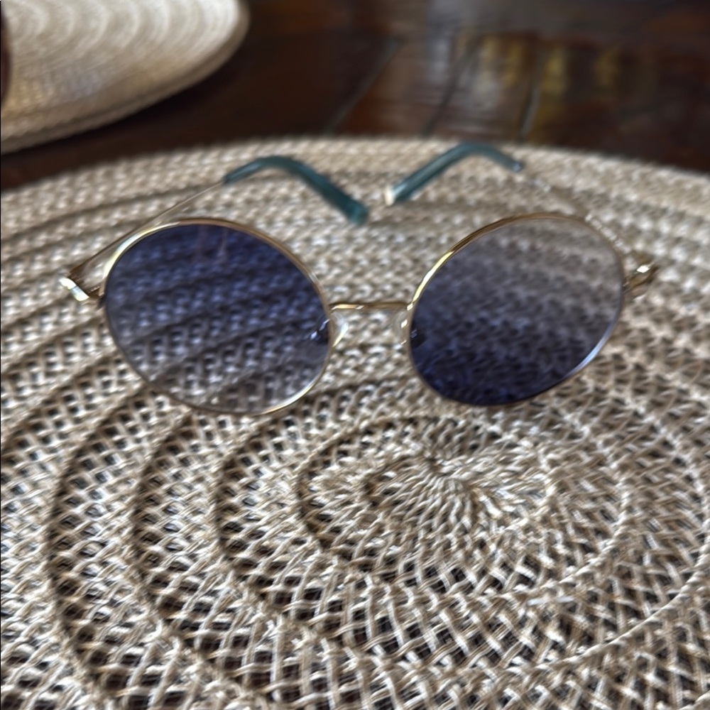 Round Gold Sunglasses with Blue Lenses